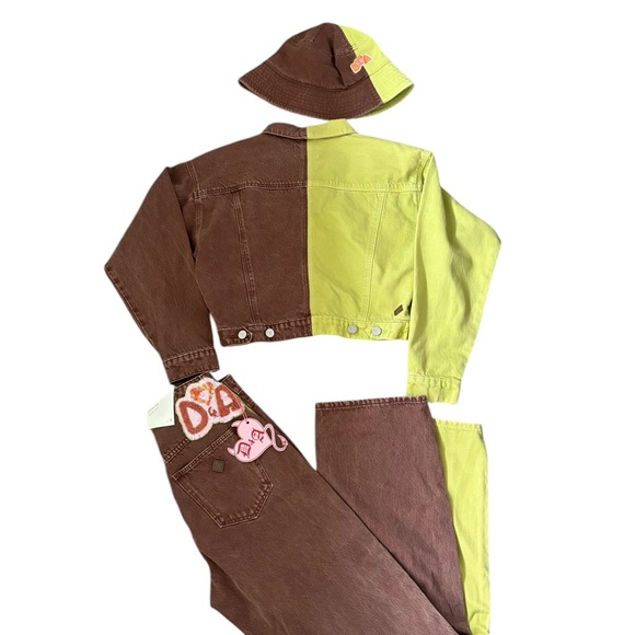 Dypsnea X Abrand Jeans Dypset Beating Hearts Cotton Bucket Hat Citron/Brown - Picture 11 of 11